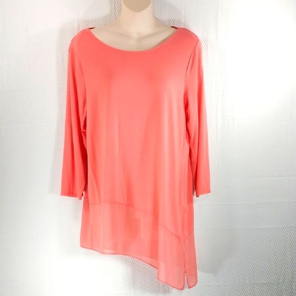 🎟️BOGO FREE🎟️ Vince Camuto Peach Assymetrical Tunic Top Sz M - Picture 1 of 5